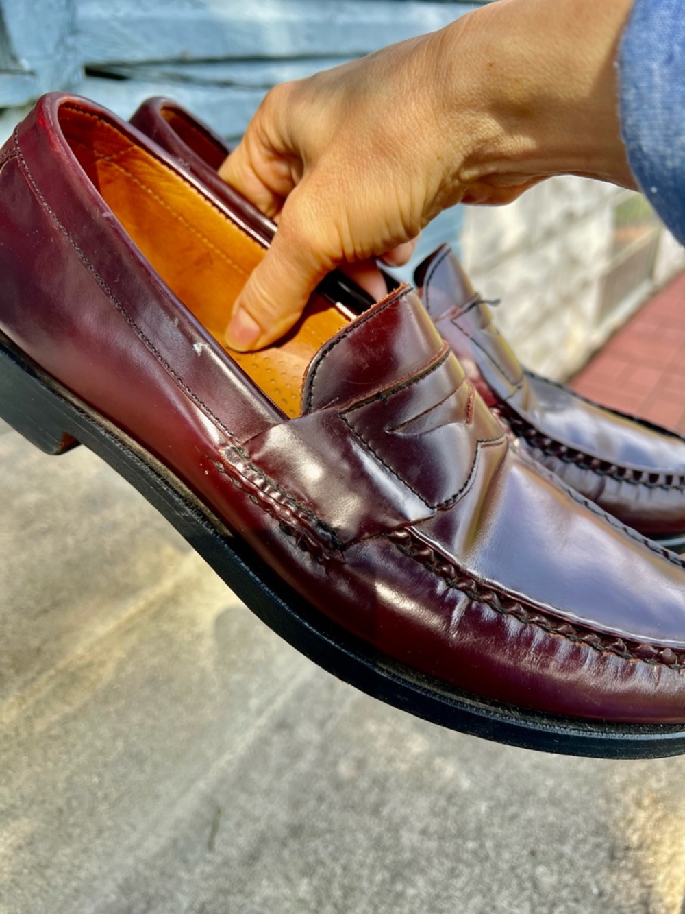 Allen Edmonds Walden Men’s Penny Loafers Oxblood 9-1/2 B USA Handsewn Burgundy